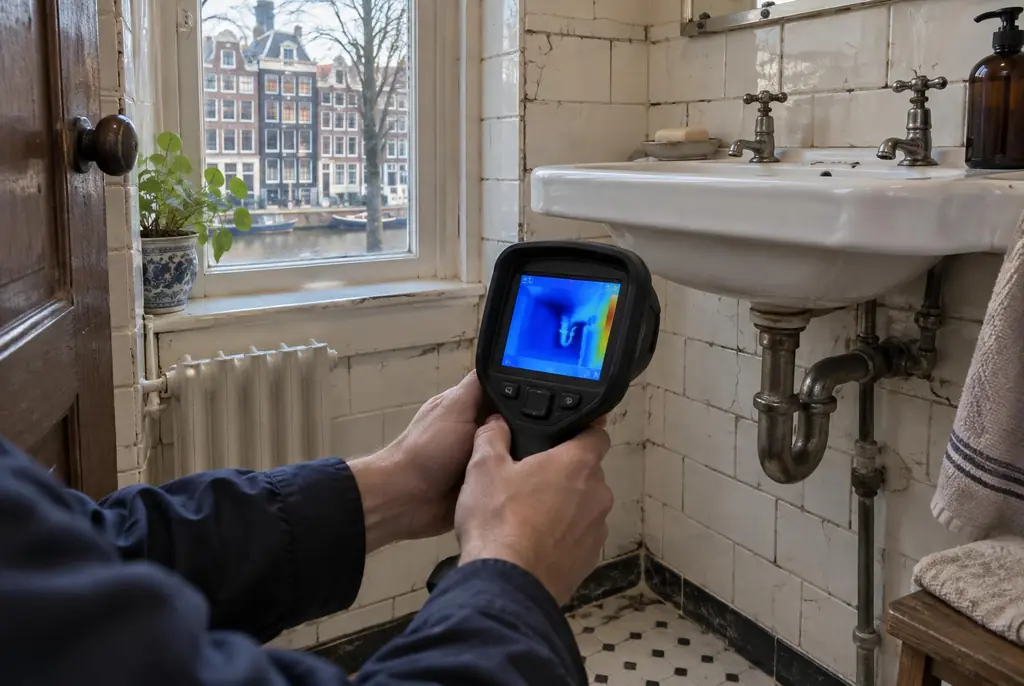 Lekdetectie Zwijndrecht – badkamer met oude leidingen achter de tegels