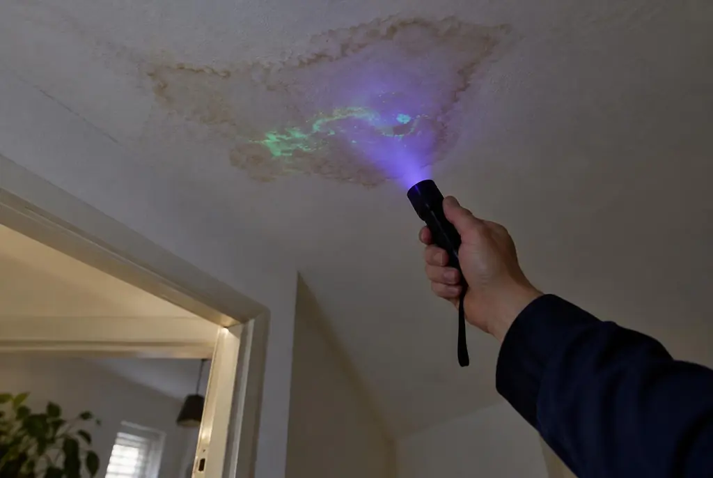 Lekdetectie Zwijndrecht – kleurstof controleren op het plafond met uv-licht