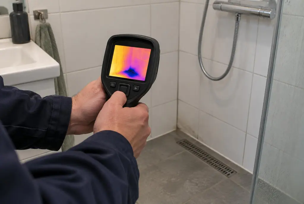 Lekdetectie Zwijndrecht – lekdetectiespecialist met warmtebeeldcamera in een badkamer