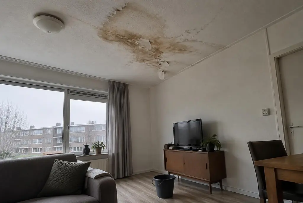 Lekdetectie Zwijndrecht – vochtplek op het plafond onder een badkamer